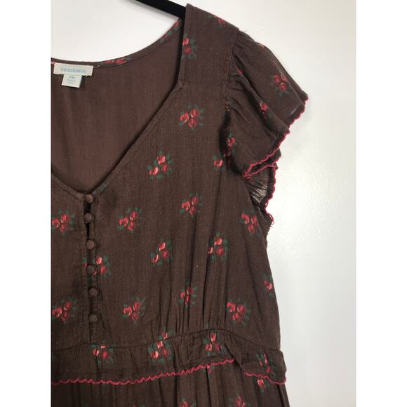 Sundance Brown Floral Petite M Dress Tiered Midi Western Boho Summer Feminine - Picture 3 of 11